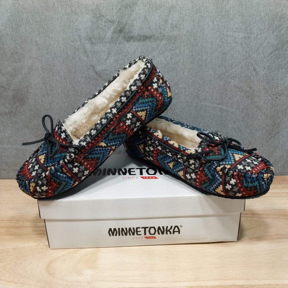 Minnetonka Moccasin Cally Slippers Womens Black Medley Size 8 Black Multi 44121